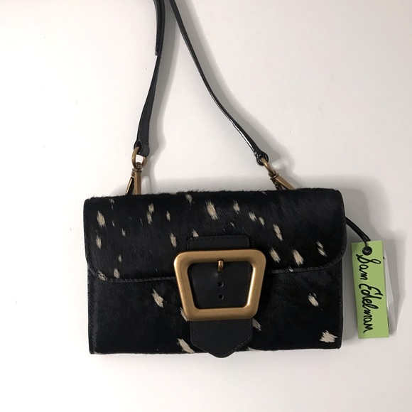 Sam Edelman DALLIE Black Genuine Leather Hair Calf Mini Shoulder Clutch Purse - Picture 2 of 5